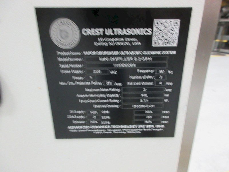 Crest Ultrasonics Solvac S1-1812 Vapor Degreaser System with Distilling Unit and (2) 5 Gallon Pails of Solvent- Auction Item