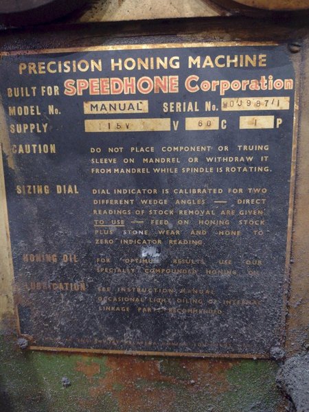 SPEEDHONE MODEL #MANUAL HORIZONTAL PRECISION HONING MACHINE: YOBRO #24821