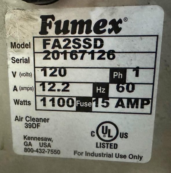 Fumex Air Filtration System FA2SSD, 1 Phase, Nice
