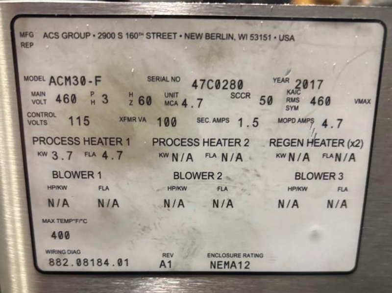 AEC Used ACM30-F Portable Material Dryer, 30 lbs/hr, 460V, yr. 2017