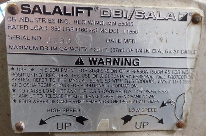 Winch/Tripod System, DBI/SALA Salalift L1850, 7&#039; Tripod, Winch