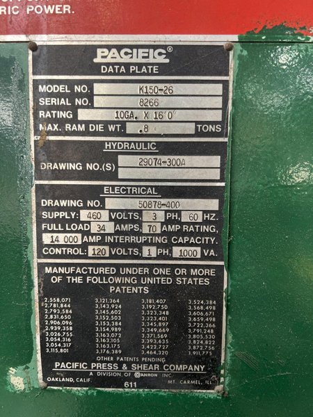 150 TON X 26' PACIFIC MODEL #K150-26-"TRIM" HYDRAULIC PRESS BRAKE: STOCK #18605