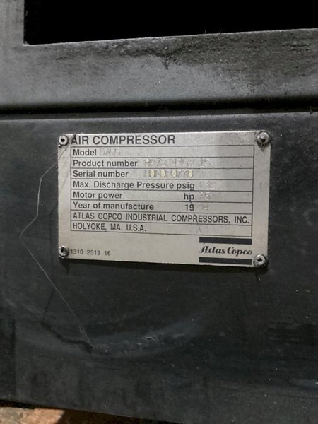 ATLAS COPCO GA 55 75HP Rotary Screw Air Compressor USED