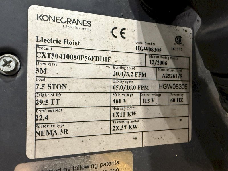 7.5 TON x 48'-9'' x KONE CRANES FREE STANDING CRANE SYSTEM, COMPLETE WITH 140' RUNWAY BEAMS AND UPRIGHTS: YOBRO #24534