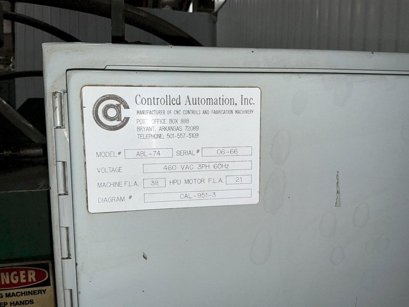 6" x 6" x 1/2" CONTROLLED AUTOMATION MODEL #ABL-74 AUTOMATIC ANGLE PUNCH &amp; SHEAR LINE: STOCK #24935
