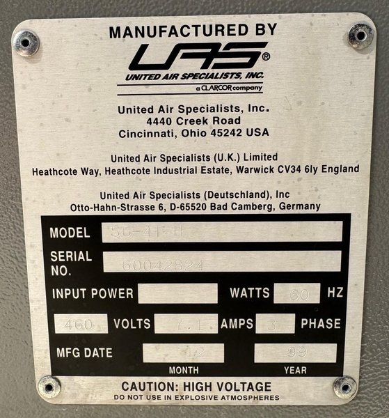 UAS/SMOG-HOG Dust/Mist Collector SG-4T-H, 4000 CFM, Electrostatic