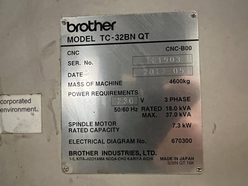 Brother TC-32BN QT Used CNC Vertical Machining Center For Sale - 2013