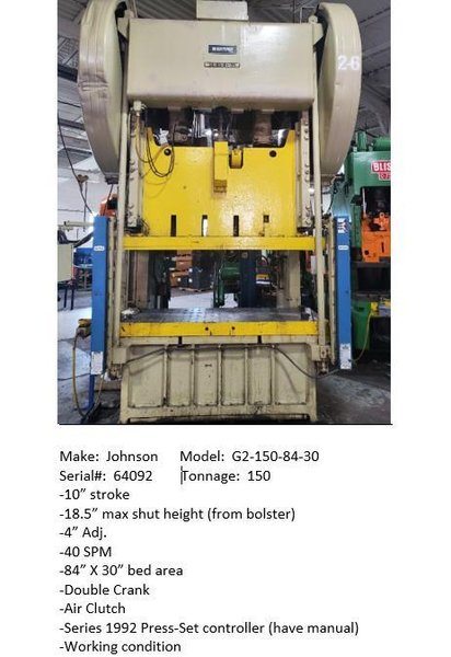 Johnson 150Ton Gap Frame Press