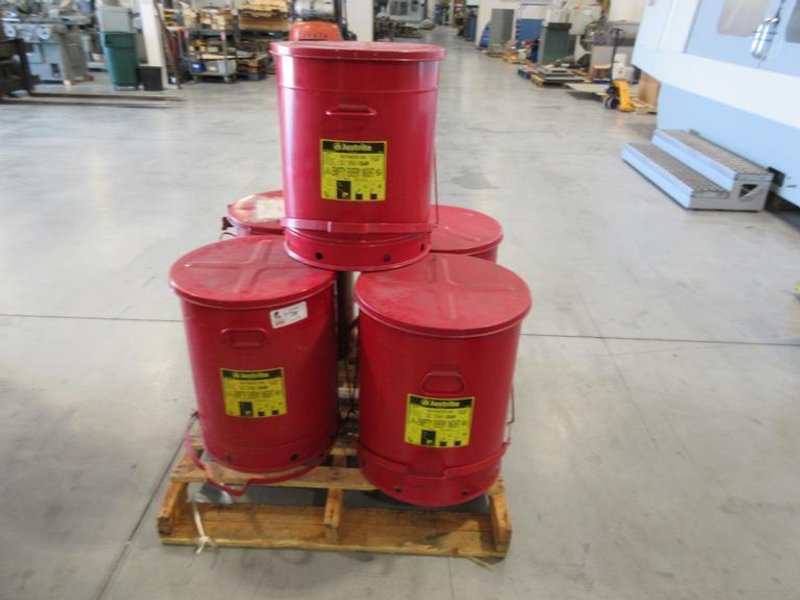 Justrite 21 Gallon Oily Waste Cans (5 Total) with Foot Operated Lid Open- Auction Item