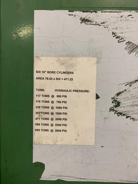 650 Ton Newman Hydraulic Press, 1990 – 7′ x 3′