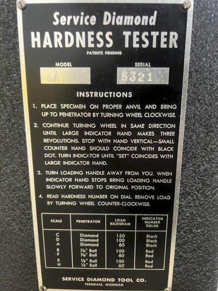SERVICE DIAMOND (LOUIS SMALL) MODEL #8A HARDNESS TESTER: STOCK #20716