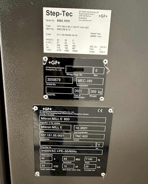 Mikron Mill E 800 CNC Vertical Machining Center