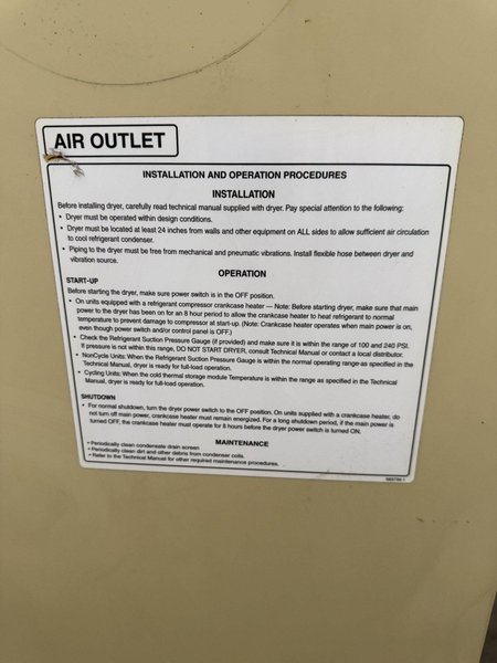 1,000 CFM INGERSOLL RAND NVC1000A400 REFRIGERATED COMPRESSED AIR DRYER. STOCK # 0888325