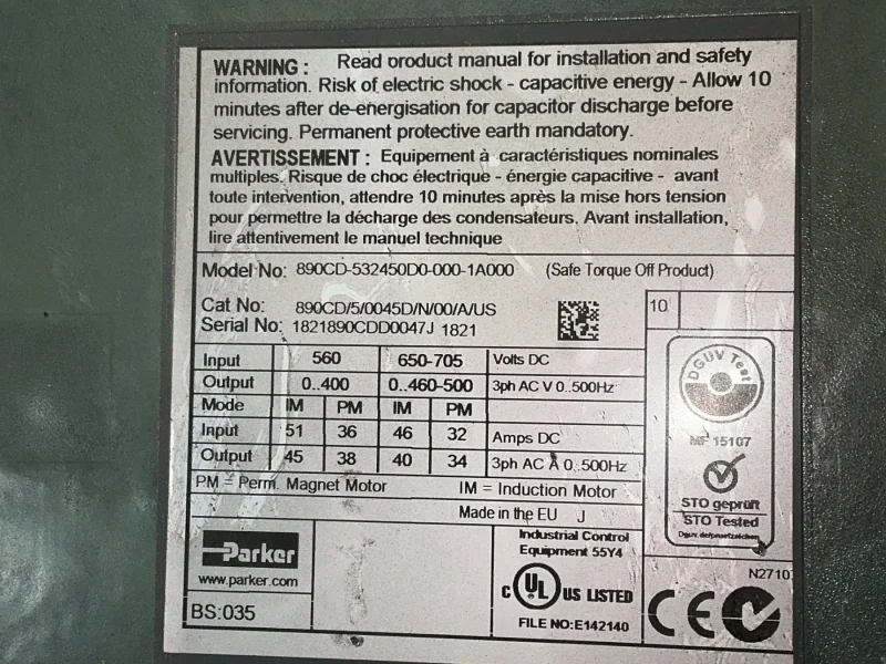 PARKER VARIABLE FREQUENCY DRIVE  -  890CD-532450D0-000-1A000