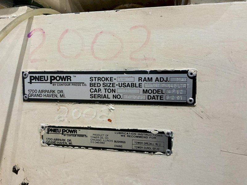 12 TON PNEUPOWR AIRAM MODEL #4P12 PNEUMATIC PRESS 3” STROKE: YOBRO #24856