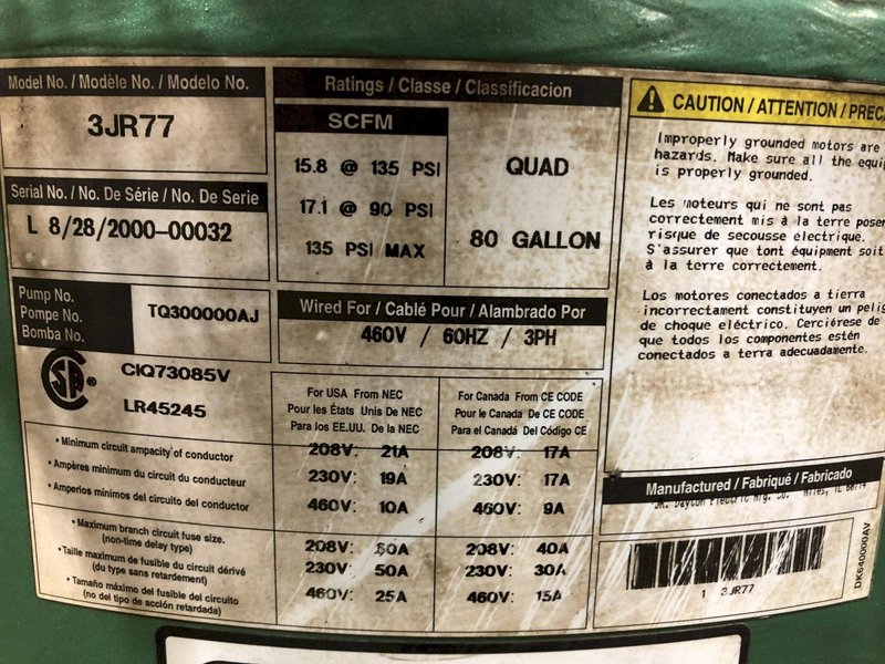 5 HP SPEEDAIRE MODEL #3JR77 VERTICAL TANK AIR COMPRESSOR: STOCK #16558