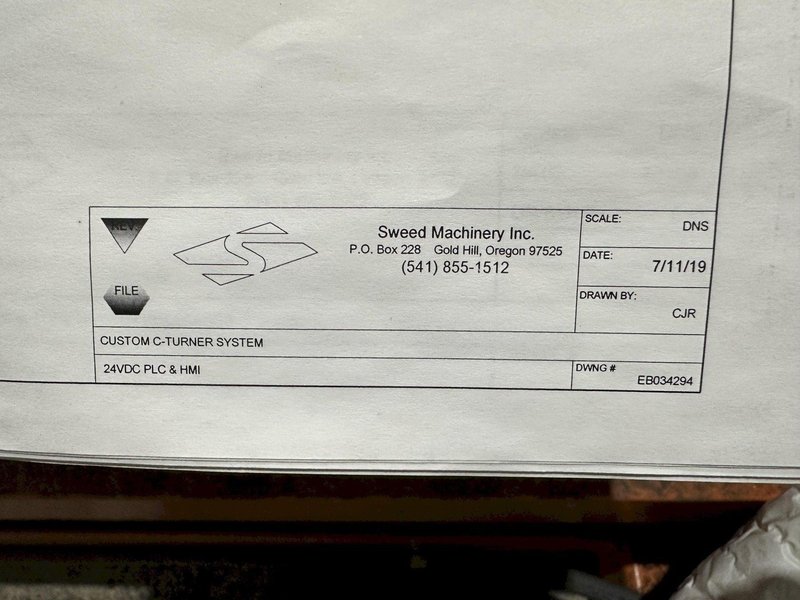 SWEED LOAD CLAMP &amp; TURNER / PACMAN FLIPPER SYSTEM WITH POWERED INFEED &amp; OUTFEED CONVEYORS: STOCK #22075