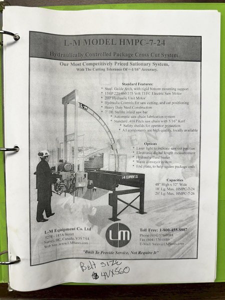 15 HP L&amp;M EQUIPMENT MODEL #HMPC-7-24 CROSS CUT BUNDLE TRAVELING ARCH WOOD BUNDLE SAW WITH CONVEYOR: STOCK #22922