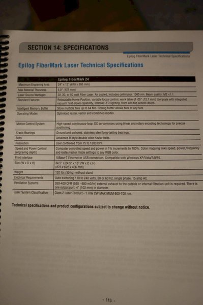 Epilog FiberMark 24 Series 8000, 30 Watt CNC Marking Laser On Portable Cart with Bofa Fume Extractor System- Auction Item