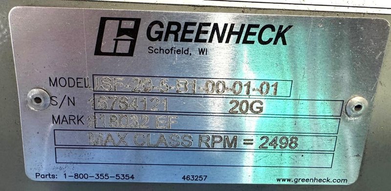 Greenheck Centrifugal Blower USF-20-5-B1-00-01-01, 6500 CFM, 10 HP