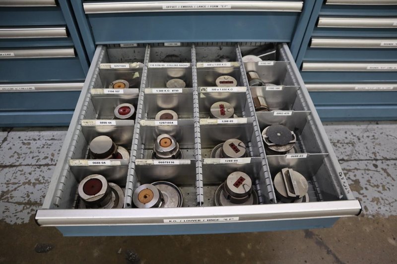 112 and Marathon 112, Turret Punch Tooling, (3) Lista Cabinets with Maple Top Loaded with Tooling- Auction Item