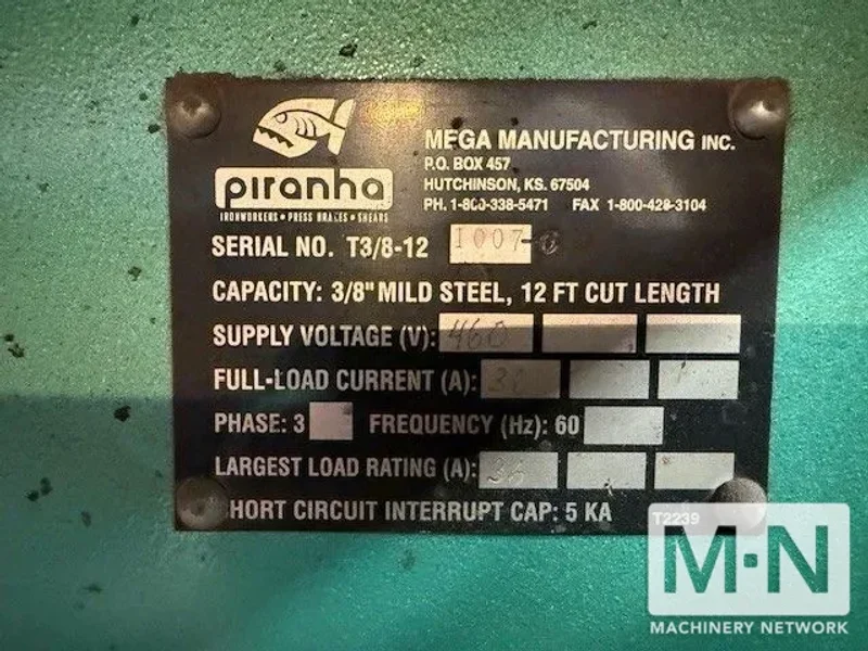 3/8" X 12' PIRANHA HYDRAULIC SHEAR