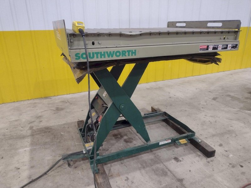 3800 LBS X 60" X 42" SOUTHWORTH MODEL #LS4-36 HYDRAULIC SCISSOR LIFT TABLE WITH ROLLER TOP, 110 VOLT: STOCK #20884