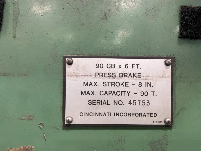 CINCINNATI 90 TON PRESS BRAKE  -  90 CB X 6 FT