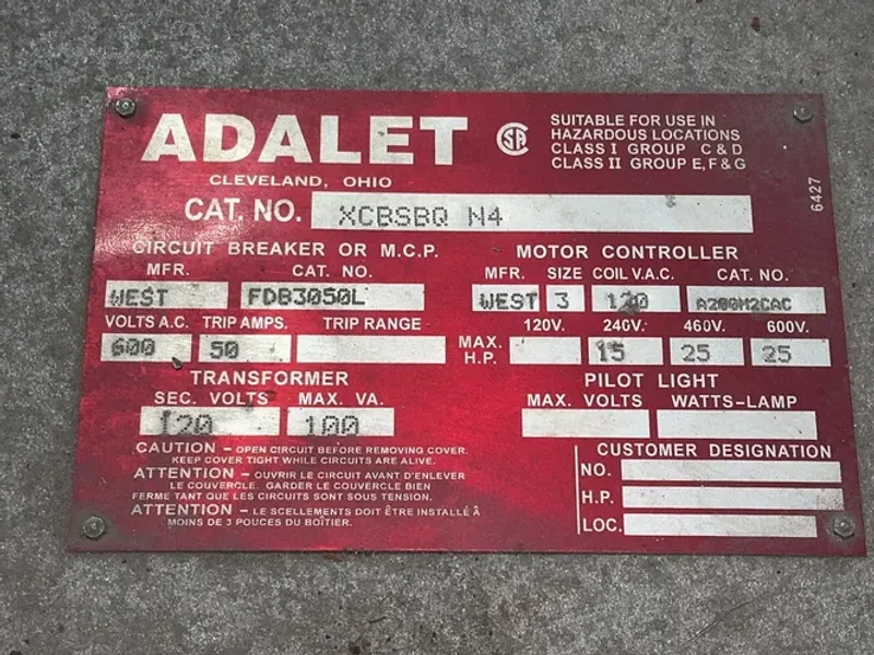 ADALET 15/25HP STARTER ENCLOSURE  -  XCBSAQ N4