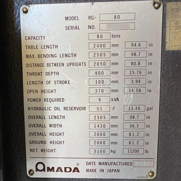 Amada RG-80 CNC Press Brake