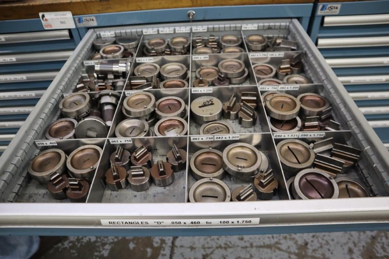 112 and Marathon 112, Turret Punch Tooling, (2) Lista Cabinets with Maple Top Loaded with Tooling- Auction Item