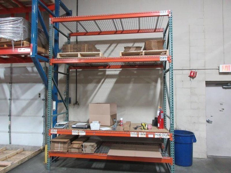 Pallet Racking, Tear Drop Style (2) 12'x42" Uprights, (4) 9' Shelves with Wire Decking, *No Contents*- Auction Item
