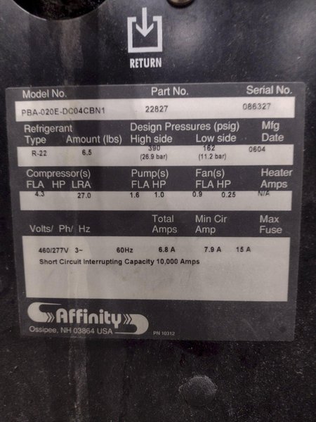 AFFINITY 2 TON CHILLER: STOCK #23482