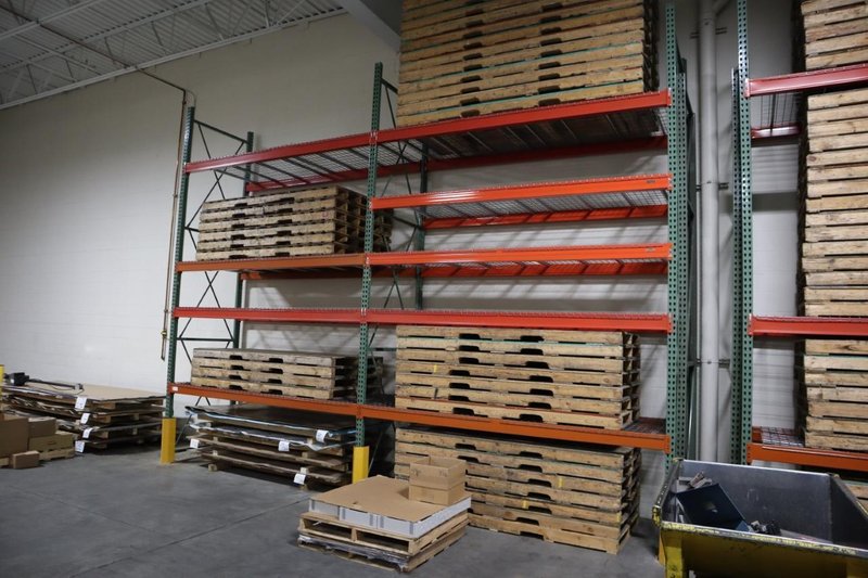 Pallet Racking: (3) 16'H x 48" Uprights, Tear-Drop Style, (9) 10' Shelves, Wire Decking - NO CONTENTS- Auction Item