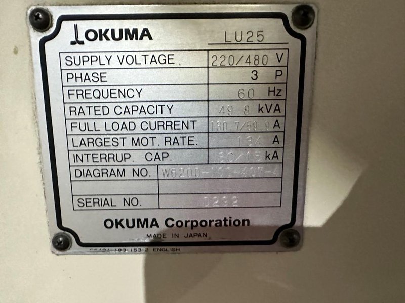 OKUMA IMPACT LU25-2SC/750 4-AXIS SLANT BED CNC TURNING CENTER