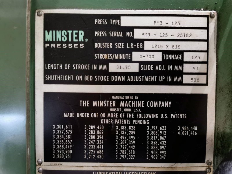 Minster PM3-125-48 Straight Side Precision Press