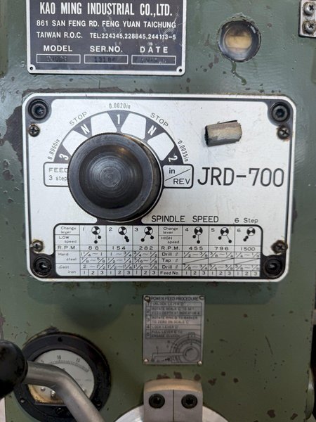 3' X 8" JET MODEL JRD-700 RADIAL ARM DRILL. STOCK # 1111425.
