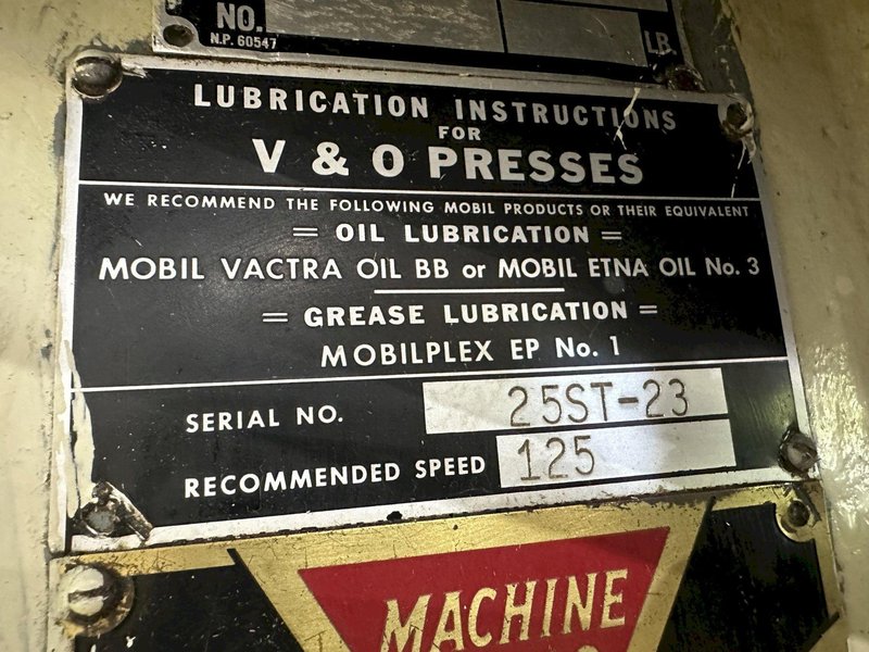 25 TON V&amp;O MODEL #25ST OBI PRESS, 2" STROKE: STOCK #21026