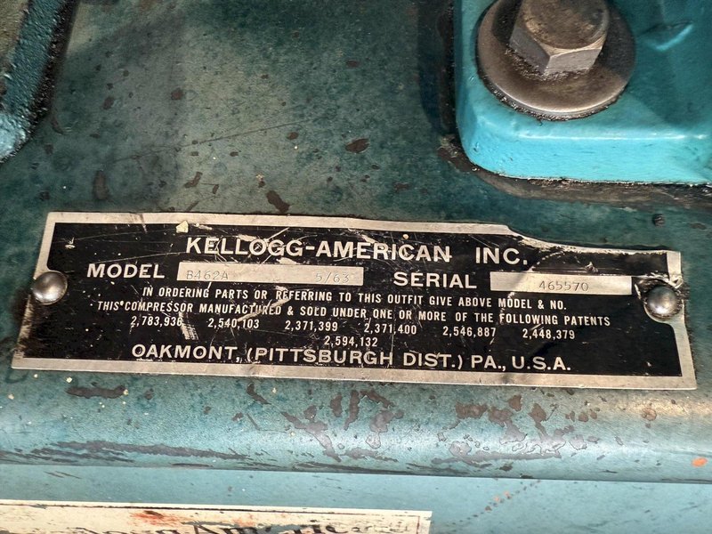 20 HP KELLOG PISTON TYPE AIR COMPRESSOR. STOCK # 0955523
