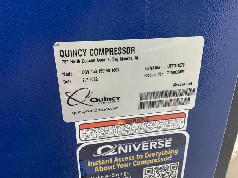 150 HP QUINCY MODEL QGV 150 ROTARY SPEED AIR COMPRESSOR: STOCK #80222