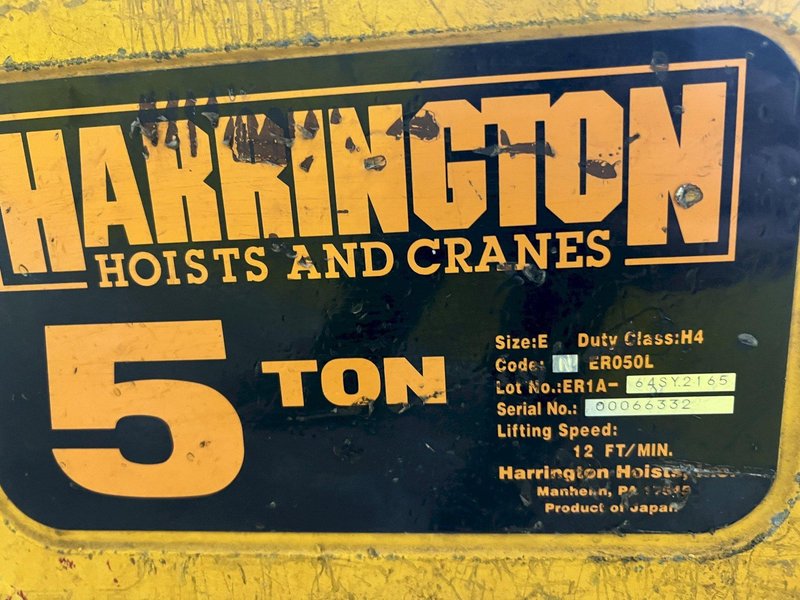 10,000 LB (5 TON) HARRINGTON MOTORIZED CHAIN HOIST W/ POWER TROLLEY: STOCK #19956