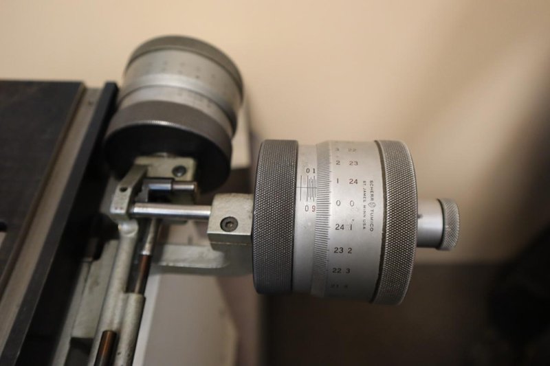 Toolmakers Microscope: AM Stereo 1X-3X  Microscope, w 1.5X Lens and WF 10X/20 Eyepiece Lenses, Scherr Tumico Traveling Stage with Micrometer Hand Travels- Auction Item