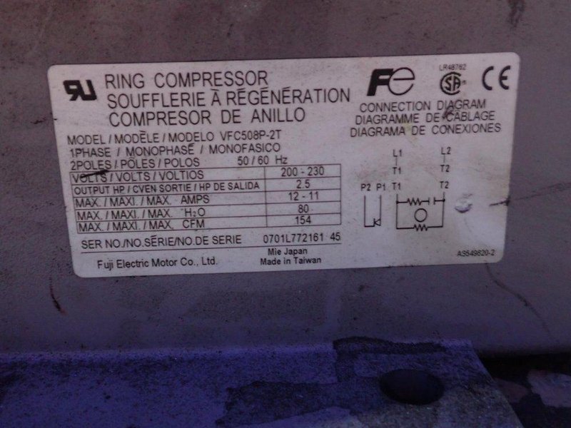 FUJI 2.5 HP REGENERATIVE BLOWER  -  VFC508P-2T