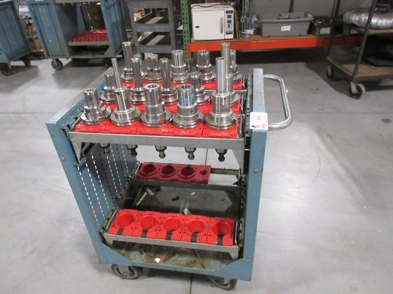 Lista Rolling Tool Cart with Adjustable Shelves, (23) CAT50 Pockets and (15) Erickson CAT50 Hydraulic Tool Holders- Auction Item