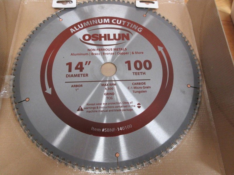 Oshlun Non-Ferrous Cut-Off Saw Carbide Tipped Blades (2pcs), 14" x 1" x 100T, (1) New, (1) Slight Use- Auction Item