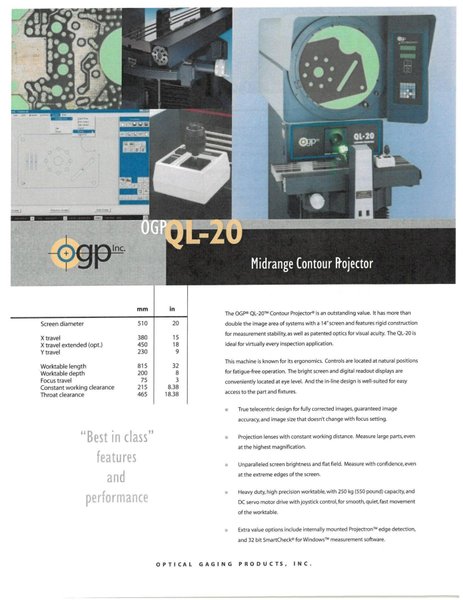 20" OGP Model QL20 Floor Model Optical Comparator and Measuring Machine, S/N QL200679.