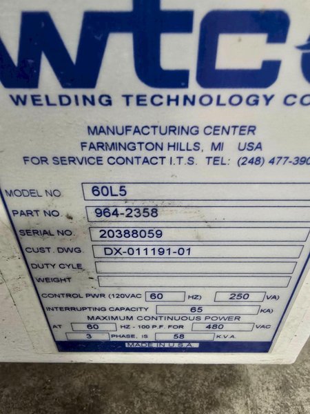 WTC 964-2358 60L5 WELD CONTROL W/ 902-0900L GEN 6 MDFC USED