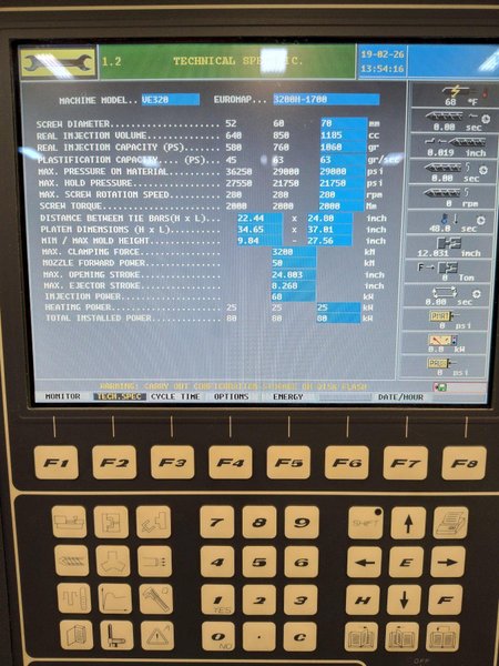 Negri Bossi Used VE320 Electric Injection Molding Machine, 320 Ton, 37.39 oz., yr. 2010