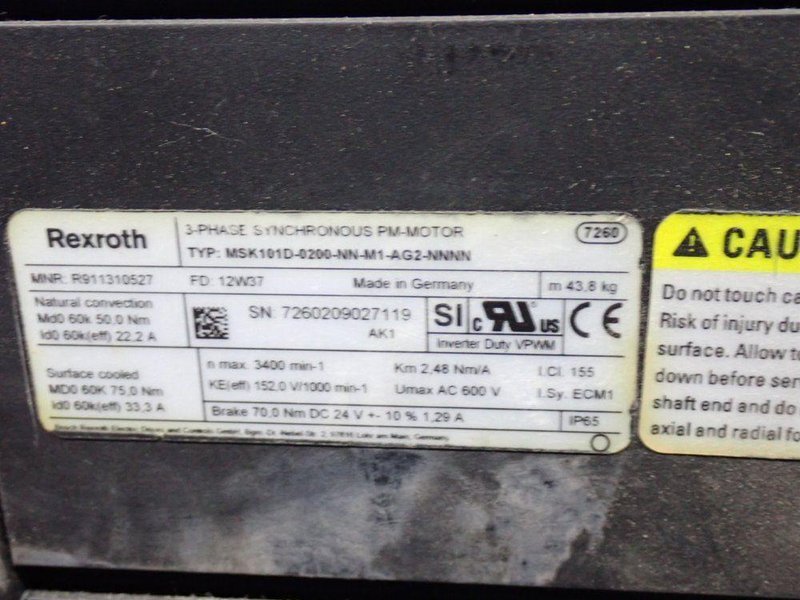 REXROTH 3 PHASE SYNCHRONOUS SERVO MOTOR  -  MSK101D-0200-NN-M1-AG2-NNNN