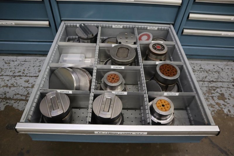 112 and Marathon 112, Turret Punch Tooling, (3) Lista Cabinets with Maple Top Loaded with Tooling- Auction Item